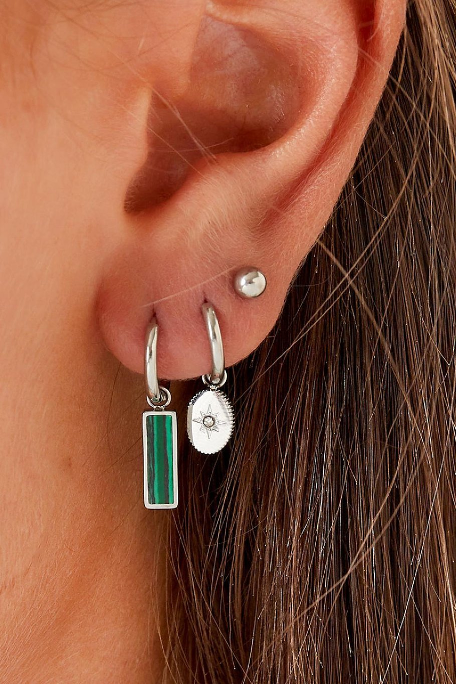 Boucles d'oreilles barre verte Acier inoxydable Image3